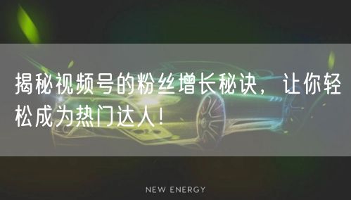 揭秘视频号的粉丝增长秘诀,让你轻松成为热门达人!