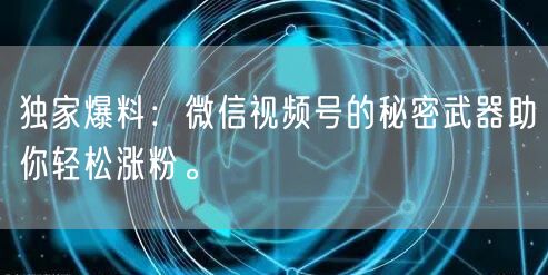 独家爆料：微信视频号的秘密武器助你轻松涨粉。